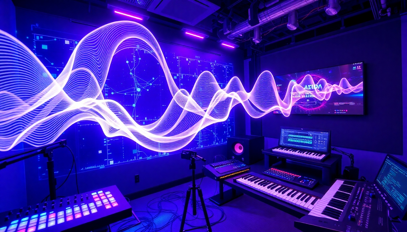 AI音楽生成ソフトウェアで作業する現代の音楽プロデューサー